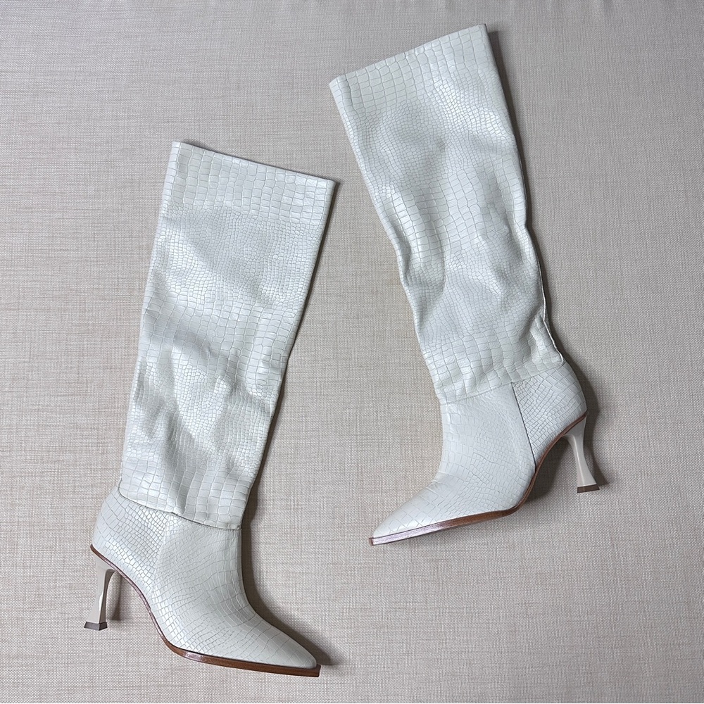 Free People x Vicenza Friday Fever Tall Slouchy Leather Heel Croc Print Boots - Picture 6 of 13